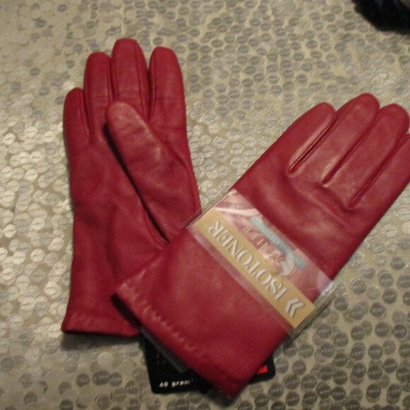 new with tags Isotoner tinsulated lined red leather gloves sz 7 .5 - Picture 1 of 3